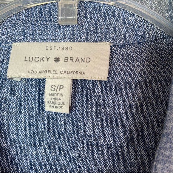Lucky Brand S Small Blue Embroidered Button Blouse Short Sleeve Collared Viscose - Picture 4 of 9
